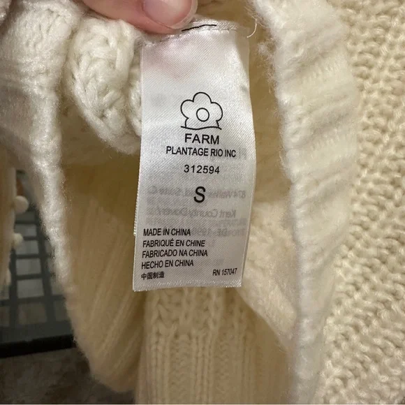Farm Rio Braided Sweater S Pom Pom Off White wool blend - Picture 12 of 14